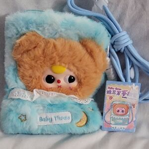 Baby Three Cute Blue and Brown Plush Travel Phone Bag